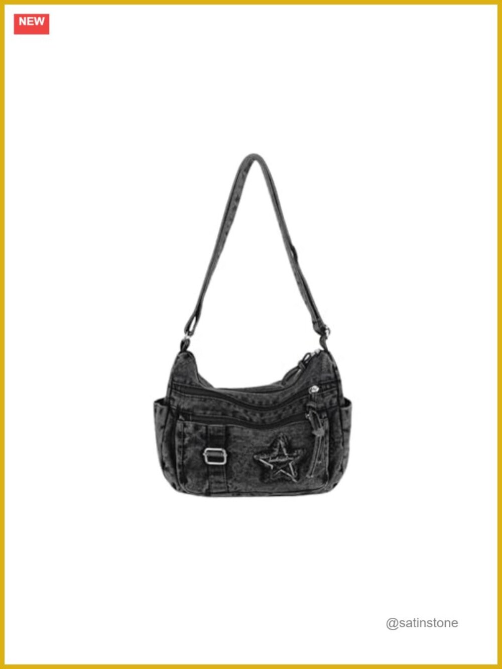 Washed Denim Crossbody Purse Multiple Zip Pockets Y2K Preppy Shoulder Bag